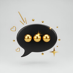 Black speech bubble with golden spheres and decorative elements