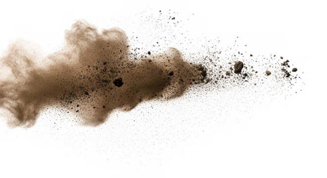 A cloud of dust and debris shot on transparent background