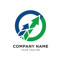 Logo design with upward arrows and dotted lines for business growth.