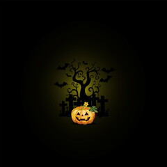 Halloween background with pumpkins, lantern and bats. Vector illustration. eps 10