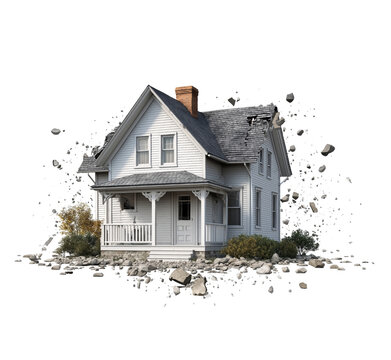 Damaged White House with Debris broken photoroom isolated on a transparent background