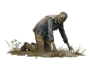 Zombie Crawling in Dirt and Grass undead monster isolated on a transparent background