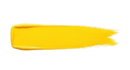 A yellow paint brush stroke art on transparent background