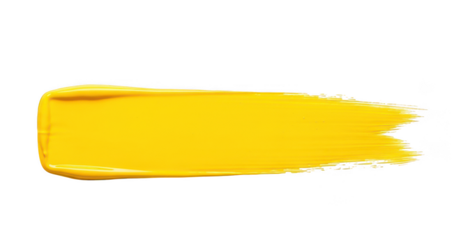 A yellow paint brush stroke art on transparent background
