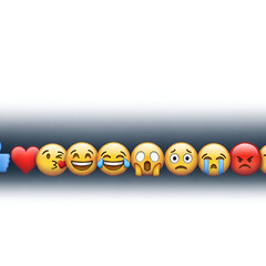 A line of various emojis showing different emotions, isolated on white background