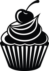 A delightful vector illustration of a sweet pink cupcake topped with a bright red cherry