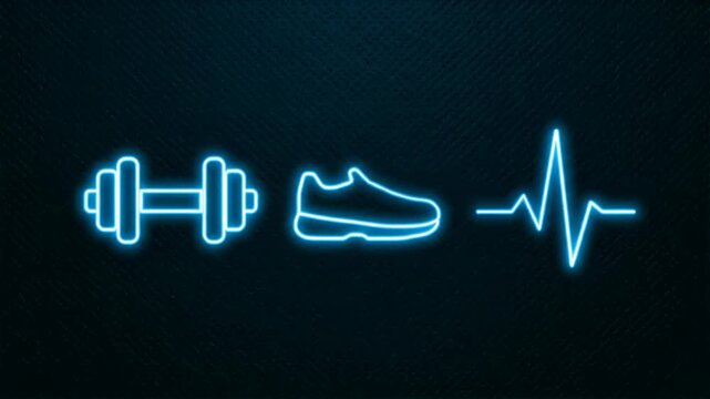 Fitness outline icons with neon pulse