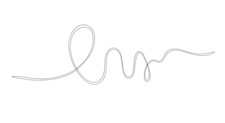 A single continuous black line forming an abstract design on transparent background the line curves and loops, creating a minimalist and modern aesthetic, isolated on transparent background