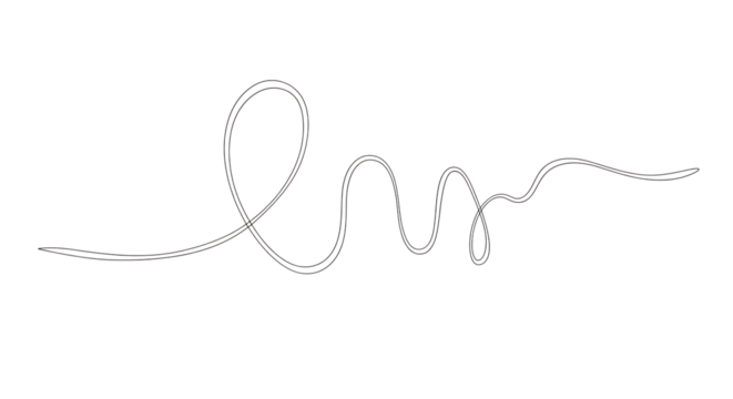 A single continuous black line forming an abstract design on transparent background the line curves and loops, creating a minimalist and modern aesthetic, isolated on transparent background