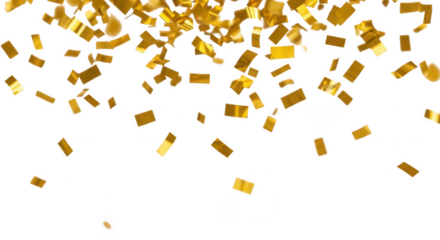 Golden confetti falling down view on transparent background