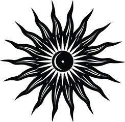 A vibrant floral pattern with black petals and a sun symbol illustrates the beauty of nature and the coming of spring