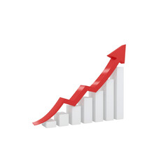 3D Render of Ascending Bar Graph with Red Arrow - Growth, Success, and Progress Concept