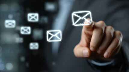 Businessman touching digital email icons in virtual environment