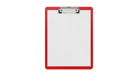 Isolated Red Clipboard with Clip, Note Pad Ready for Text, Blank Business Tool Concept
