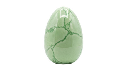 Isolated green serpentine egg shape with veining, polished gemstone design element or object