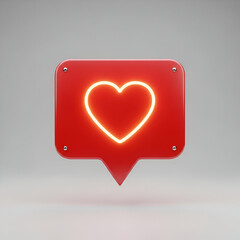 Red neon heart icon in a speech bubble shape, isolated on white background