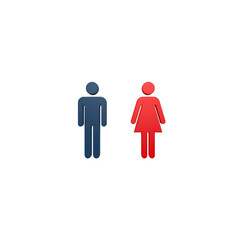 3D Render of Male and Female Restroom Symbols Blue and Red Icons