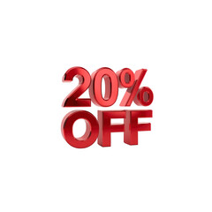 20% Off Sale - Red 3D Rendered Text on Transparent Background