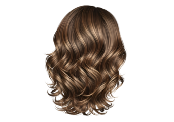 A detailed, digitally rendered image of voluminous, wavy brown hair with highlights.
