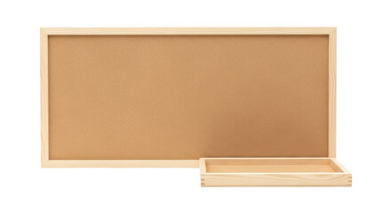 Isolated natural wood frame corkboard with tray ideal for home office and organization décor