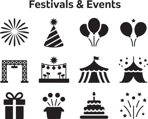 A Captivating Collection of Silhouette Icons Representing Festivals and Joyful Celebrations for Various Occasions