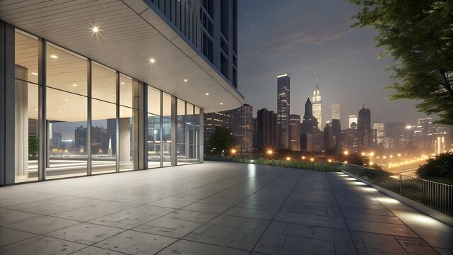 perspective view of empty floor with modern building