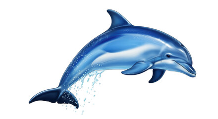 Isolated dolphin in the ocean leaping out of the water swimming fast, marine life