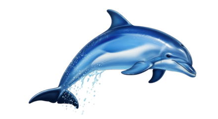 Isolated dolphin in the ocean leaping out of the water swimming fast, marine life