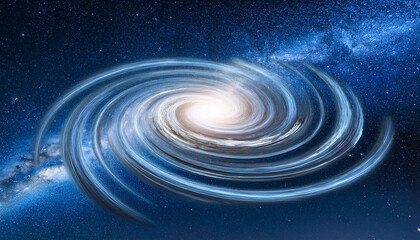 This Breathtaking Image Showcases A Spiral Galaxy Illuminated Against A Deep Blue Night Sky Filled With Countless Shining Stars It Highlights The Vastness And Magnificence Of The Cosmos