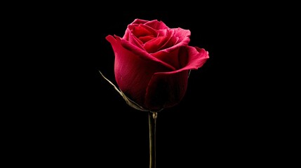 Close-up of a vibrant red rose in full bloom on black background