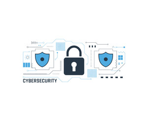 Cybersecurity Illustration with Lock and Shields: Network Security, Data Protection, and Digital Safety Concept for Modern Technology Businesses and Online Security Solutions