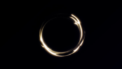 Minimal glowing golden energy ring with soft luminous flow on black background, elegant futuristic abstract design. © Vooper