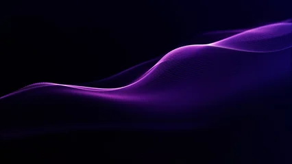 Fototapete Fraktale Wellen Smooth flowing abstract purple neon wave made of luminous particles on futuristic dark background.  © Vooper
