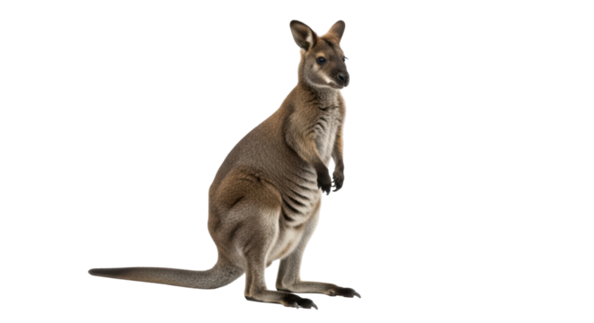 Isolated wallaby standing on two legs looking forward, a native marsupial from Australia