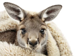 Adorable Kangaroo Wrapped in Soft Fur Looking Directly at the Camera