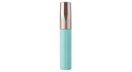 Isolated turquoise cosmetic bottle with metallic rose gold cap for makeup or beauty care