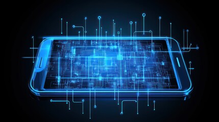 Intricate Smartphone Circuitry, Illuminated in Azure Glow
