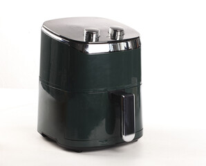 Green Air Fryer Kitchen Appliance Isolated on White Background