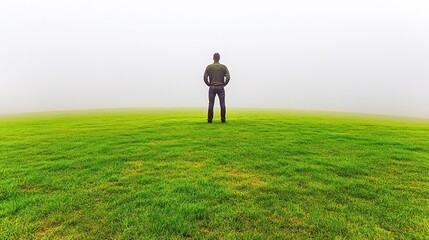 Solitary Figure Contemplating a Misty Meadow