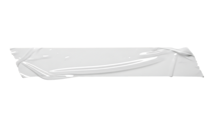 A single strip of clear adhesive tape, isolated on transparent background, featuring its glossy surface and slightly crumpled texture, perfect for adding a realistic touch to digital designs and mocku