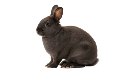 Isolated charming velvety brown bunny rabbit sitting facing left looking cute, springtime