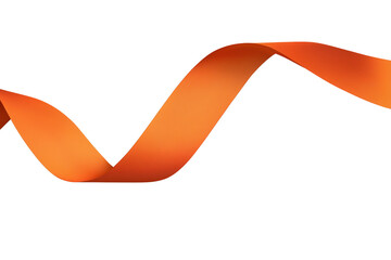 Bright orange satin ribbon flowing in a smooth wave shape isolated on a transparent background fabric