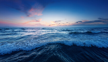 Serene Ocean Waves Under A Tranquil Twilight Sky