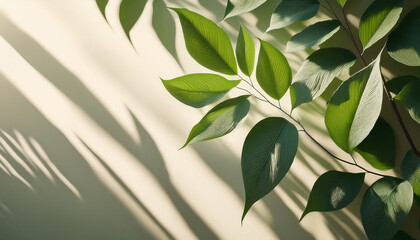 Lush Green Leaves Casting Shadows On A Wall Nature Close Up Serene Outdoor Beauty