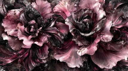 Abstract Floral Arrangement in Pink and Black, Textured Brushstrokes
