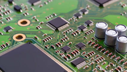 CPUチップと基板配線パターンのマクロ写真