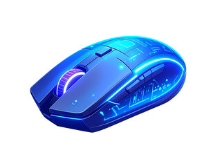 Futuristic 3D Gaming Mouse with Neon Glow and Holographic Elements, isolated on transparent background PNG