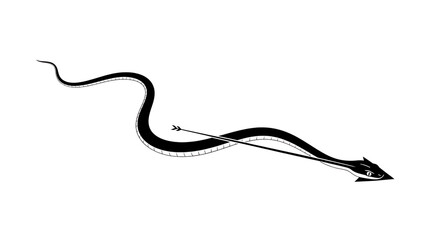 Obraz premium A stylized arrow, depicted as a sinuous, serpentine line, pierces through the air, conveying a sense of swiftness and precision, isolated on transparent background the arrows design is both elegant an