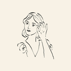 Botanical drawing. Minimal plant logo, botanical graphic sketch drawing,  meadow greenery, leaf and blooming flower abstract sketch element collection, rustic branch. Trendy tiny tattoo design, floral