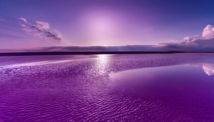 Violet Reflective Surface Merges With Sky Of Same Tone In A Surreal And Minimalist Scene Generated With Ai